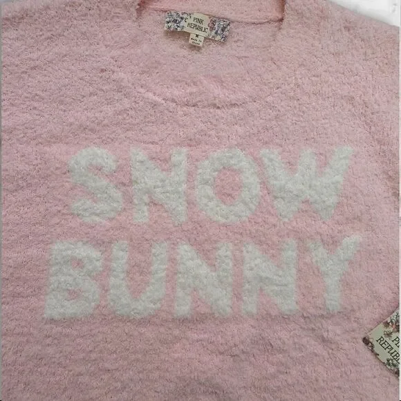 Snow Bunny Pink & White Sweater Size Medium - Picture 3 of 3